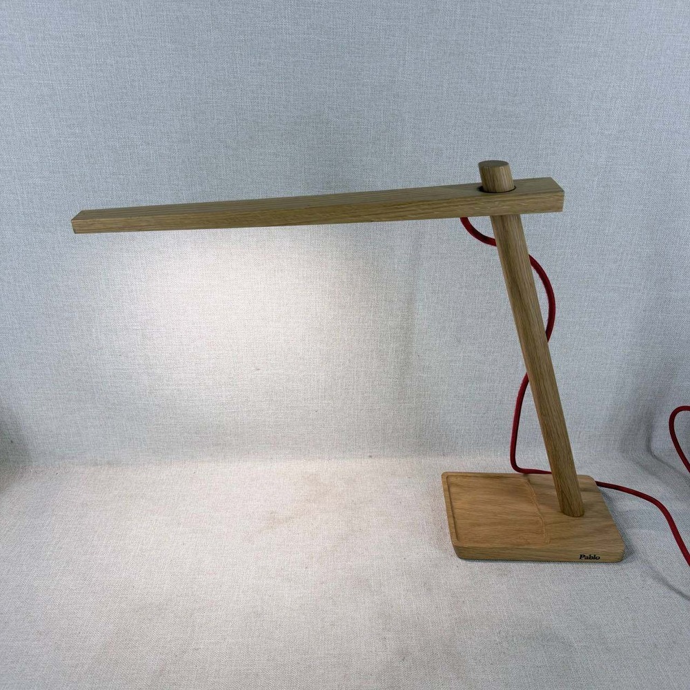 Pablo Designs Clamp Mini LED Table Lamp White Oak Red Cord Dana Cannam Design